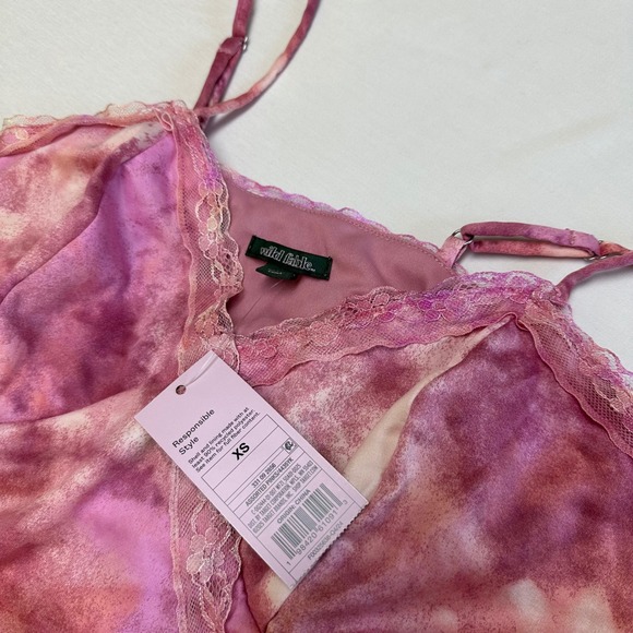 Wild Fable Pink Asymmetrical Slip Babydoll Dress XS Lace Trim Festival Fairy y2k - Picture 2 of 6